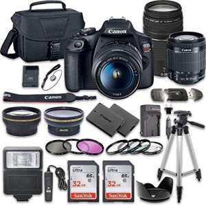 Canon EOS Rebel T7 DSLR Camera Bundle with Canon EF-S 18-55mm f/3.5-5.6 is II Lens + Canon EF 75-300mm f/4-5.6 III Lens + 2pc SanDisk 32GB Memory Car