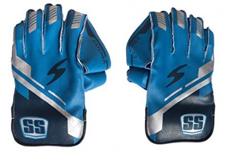 SS Catcher Premium Cricket Wicket Keeping Gloves , Mens Size (Blue)