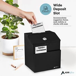 Adir Wall Mountable Steel Suggestion Box with Lock - Donation Box - Collection Box - Ballot Box - Key Drop Box - Safe Storage Box with 25 Suggestion