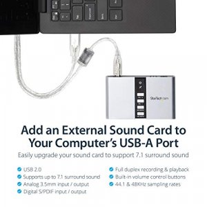 Startech 7.1 Usb Audio Adapter External Sound Card With Spdif Digital Audio - External Usb Laptop Sound Card Silver