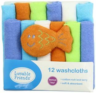 Luvable Friends 12 Washcloths With Bonus Toy - Blue