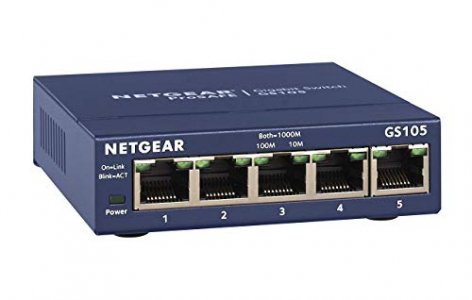 Netgear 5-Port Gigabit Ethernet Unmanaged Switch, Sturdy Metal, Desktop, Plug-And-Play, Prosafe Lifetime Protection (Gs105