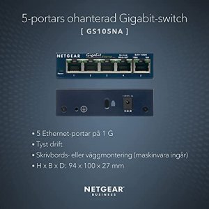 Netgear 5-Port Gigabit Ethernet Unmanaged Switch, Sturdy Metal, Desktop, Plug-And-Play, Prosafe Lifetime Protection (Gs105