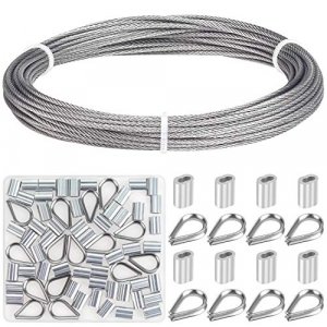 Favordrory Cable Railing Kits Includes 1/16 Inch X 33 Feet 304 Stainless Steel Wire Rope Cable, 50 Pieces Aluminum Crimping Sleeves And 12 Pieces 