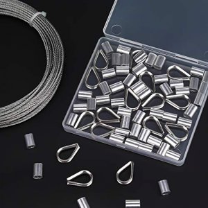 Favordrory Cable Railing Kits Includes 1/16 Inch X 33 Feet 304 Stainless Steel Wire Rope Cable, 50 Pieces Aluminum Crimping Sleeves And 12 Pieces 