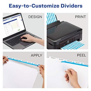 Easy Print & Apply Clear Label Strip 1 Set Index Maker White Tabs Avery 12-Tab Binder Dividers 11428 