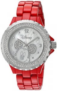 Disney Women'S 'Mickey Mouse' Quartz Metal And Alloy Casual Watch, Color:Red (Model: W002892)