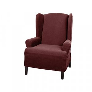 Maytex Mills Maytex Pixel Stretch 1-Piece Wing Back Arm Furniture Cover, Wine Chair Slipcover
