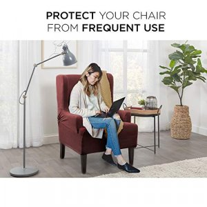 Maytex Mills Maytex Pixel Stretch 1-Piece Wing Back Arm Furniture Cover, Wine Chair Slipcover