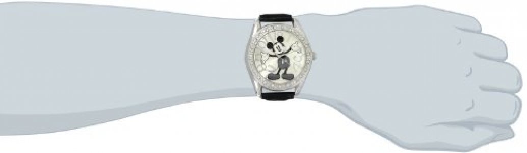 Disney Unisex Mk1015 Mickey Mouse Silver Dial Black Crocodile Strap Watch