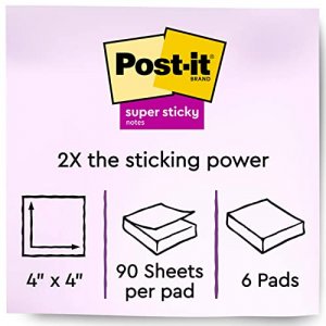 Post-It Super Sticky Notes, 4 X 4-Inches, Canary Yellow, Lined, 6-Pads/Pack