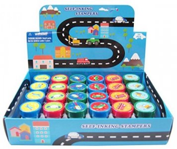 TINYMILLS 24 Pcs Transportation Vehicles & Construction Stampers for Kids