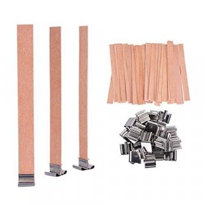 Youngrich 50 Pcs Wood Candle Wicks With Iron Stand Candle Cores Natural Environmental-Friendly Wick Craft 13X1.3Cm / 5.1X0.5Inch