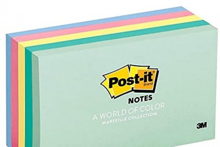 Post-It Notes - 3 X 5-Inches - Assorted Pastel Colors - 5-Pads/Pack