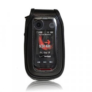 Turtleback Heavy Duty Black Leather for Motorola Barrage V860 Flip Phone Case with Rotating Belt Clip - Made in USA