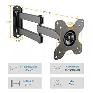 Perlesmith Full Motion Tv Wall Mount Bracket For Most 13-30 Inch Tvs & Monitors - Wall Mount Tv Bracket Tilts Swivels & Extends 14 Inches 