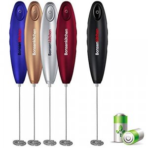 Bonsenkitchen Handheld Black Milk Frother Stainless Steel Drink Mixer For Lattes Cappuccinos And Hot Chocolates Battery In