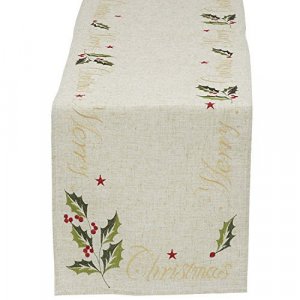Dii Christmas Holiday Embroidered Table Runner, 14X70