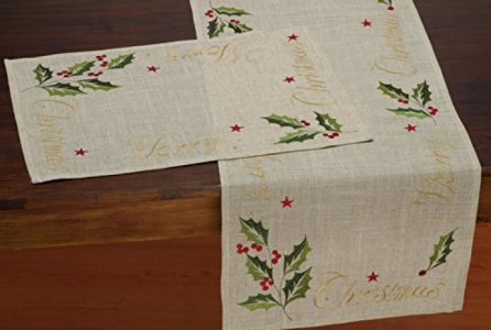 Dii Christmas Holiday Embroidered Table Runner, 14X70