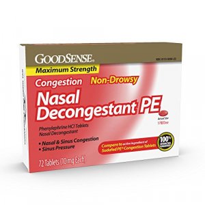 GoodSense Maximum Strength Nasal Decongestant PE, Phenylephrine HCl 10 mg, Sinus Congestion Relief; Relieves Nasal Congestion Due to Hay Fever, Commo