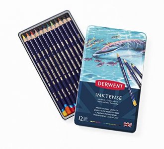 Derwent Inktense Pencils Tin, Set of 24, Great for Holiday Gifts, 4mm Round  Core, Firm Texture, Watersoluble, Ideal for Watercolor, Drawing, Coloring