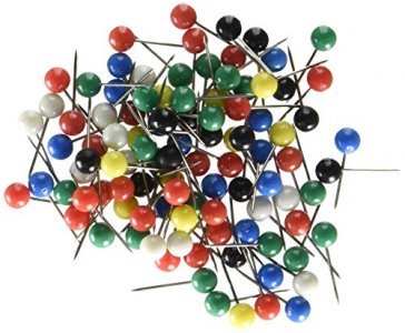 U Brands Map Push Pins, Plastic Head, Steel Point, Assorted Colors, 100-Count - 659U08-24