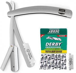 Utopia Care Professional Barber Straight Edge Razor Safety with 100-Pack  Derby Blades - 100 Percent Stainless Steel (Pink)