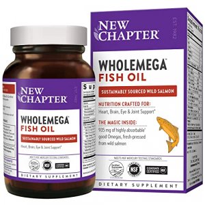 New Chapter Wholemega Fish Oil Supplement Wild Alaskan Salmon Oil with Omega-3 + Astaxanthin + Sustainably Caught Packaging May Vary, 120 Count