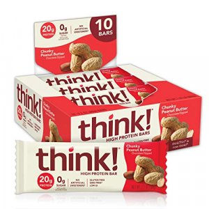 think! Protein Bars High Protein Snacks,Gluten Free,Sugar Free:Chunky Peanut Butter,Nutrition Bars without Artificial Sweeteners- 2.1 Oz (10 Count)