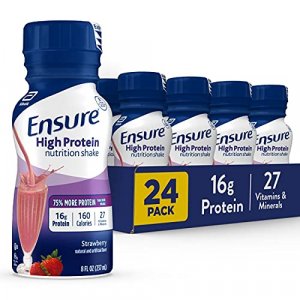 Ensure High Protein Nutritional Shake with 16g of High-Quality Protein Ready-to-Drink Meal Replacement Shakes Low Fat Strawberry 8 Fl Oz 24 Count