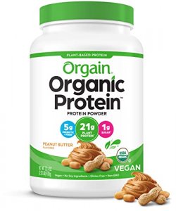 Orgain Organic Plant Based Protein Powder, Peanut Butter - 21g of Protein, Vegan, Low Net Carbs, Non Dairy, Gluten Free, Lactose Free, No Sugar Added