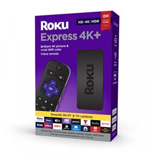 Roku Express 4K+ 2021 Streaming Media Player HD/4K/HDR Smooth Wireless Streaming and Roku Voice Remote with TV Controls, Includes Premium HDMI Cable