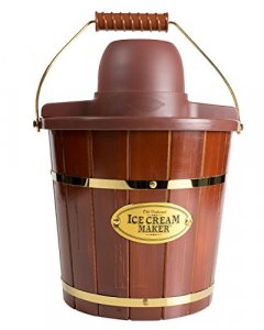 Nostalgia Electric Bucket Ice Cream Maker with Easy-Carry Handle, Makes 4-Quarts in Minutes, Frozen Yogurt, Gelato, Made from Real Wood