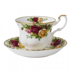 Royal Albert Old Country Roses Cup and Saucer, Mostly White with Multicolored Floral Print