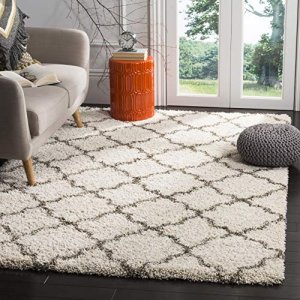 SAFAVIEH Hudson Shag Collection SGH282A Moroccan Trellis Non-Shedding Living Room Bedroom 2-inch Thick Area Rug, 4' x 6', Ivory / Grey