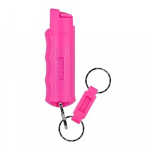 SABRE ADVANCED Pepper Spray Keychain with Quick Release 3-in-1 Pepper Spray,Finger Grip for Better Aim Optional Practice Spray, Pink Pepper Spray