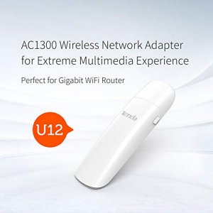 Tenda U12 AC1300 Dual-Band Wireless Wi-Fi USB 3.0 Adapter with Built-in High Gain Antenna for PC, Works with Windows and Mac OS, White