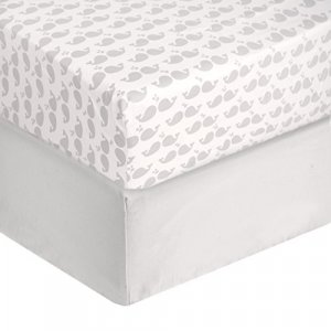 Tadpoles BFS2MF123 52 x 28 x 8 2-Piece Whales Patterned Microfiber Fitted Crib Sheets in Grey