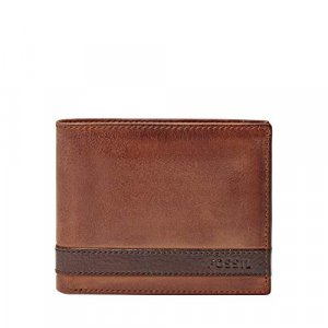 Men's Fossil Quinn Bifold with Flip ID Leather Wallet - Black - Size