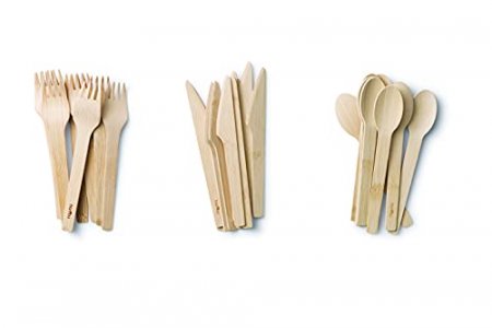 Bambu, Disposable Bamboo Utensils, Set of 100% Organic Biodegradable and Compostable Knives, Forks and Spoons for Weddings, Parties, Picnics, Events