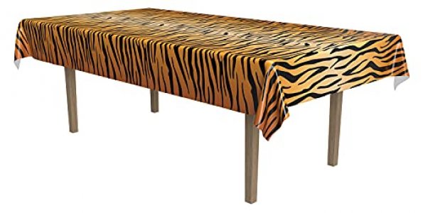 Beistle Plastic Disposable Rectangular Tiger Print Table Cover Jungle Animal Safari Theme Tablecloth Birthday Party Supplies And Tableware & Black/Or