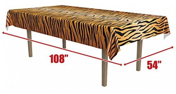 Beistle Plastic Disposable Rectangular Tiger Print Table Cover Jungle Animal Safari Theme Tablecloth Birthday Party Supplies And Tableware & Black/Or