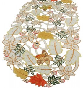 Xia Home Fashions Harvest Splendor Embroidered Cutwork 12 by 28-Inch Fall Table Runner, Mini