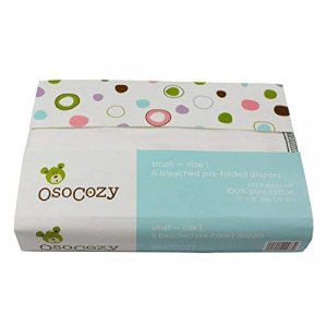 OsoCozy 6 Pack Prefolds Bleached Cloth Diapers, Size 1 Fits 7-15 lbs