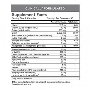 HairMax Hair Supplement, Biotin Supplement that promotes Hair, Skin and Nail Health, Contains 2500mcg Biotin, Niacin, Folic Acid, Hyaluronic Acid, DH