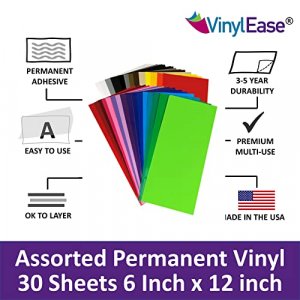 Vinyl Ease 30 Sheets 6 x 12 Assorted Colors Gloss Permanent Adhesive  Vinyl for Cricut, Silhouette, Pazzles, Craft ROBO, QuicKutz, Craft Cutters,  Die