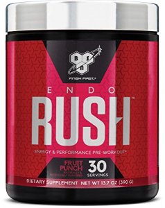 BSN Endorush Pre-Workout Powder, Energy Supplement for Men and Women, 300mg of Caffeine, with Beta-Alanine and Creatine, Fruit Punch, 30 Servings