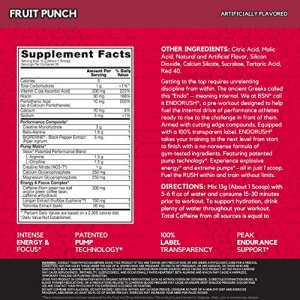 BSN Endorush Pre-Workout Powder, Energy Supplement for Men and Women, 300mg of Caffeine, with Beta-Alanine and Creatine, Fruit Punch, 30 Servings