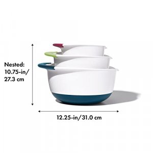 Rorence Mixing Bowls Set: Stainless Steel Non-Slip Bowls with Pour Spout,  Handle and Lid - Set of 3 - Blue