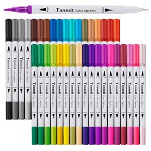 Dual Brush Marker Pens for Coloring Books, Tanmit Fine Tip